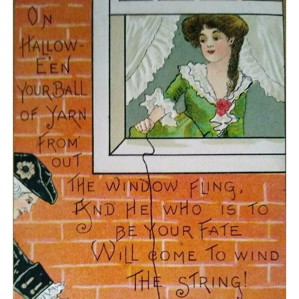 Vintage Halloween Postcard Victorian Lady At Window L & E 2262 HBG Original
